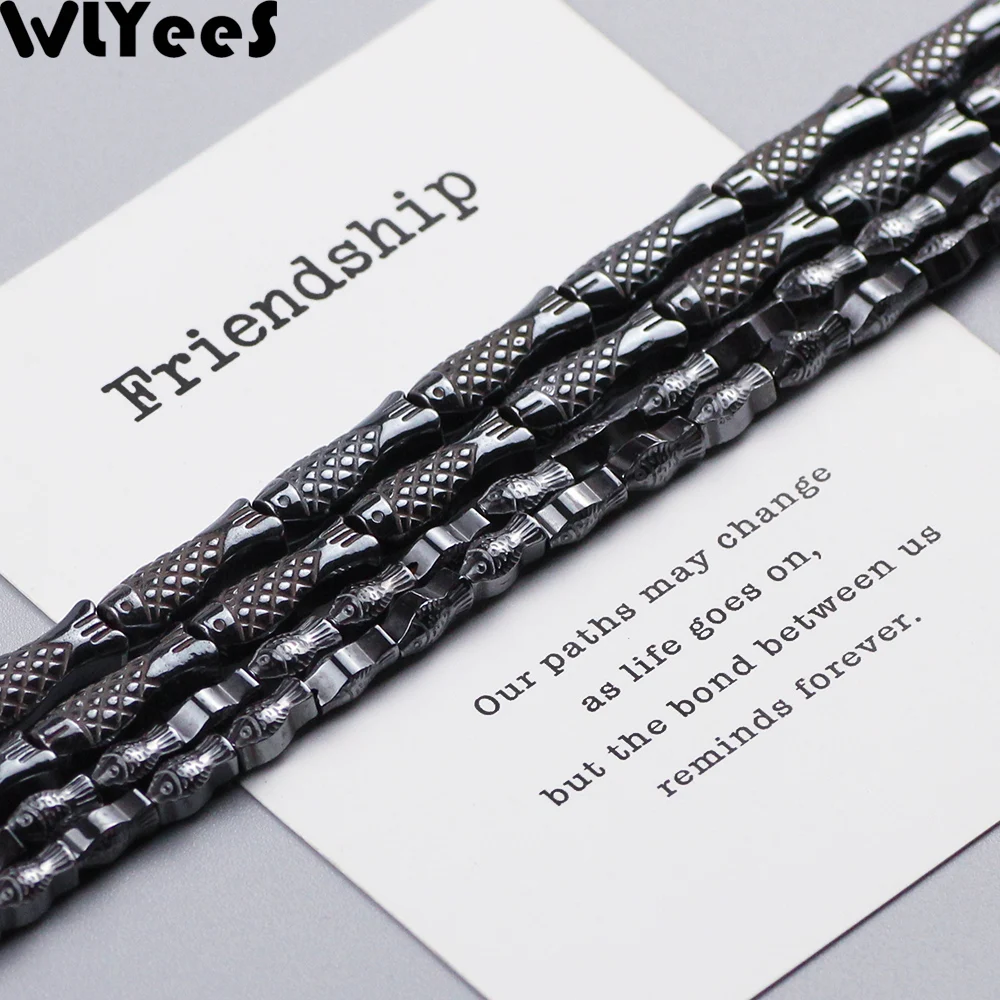 WLYeeS Fish shaped Natural Black Hematite beads Big/Small Spacer Loose Beads for DIY Jewelry necklace Earring Bracelet Making