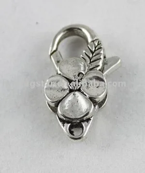 50PCS Tibetan Silver Color clover flower lobster clasps clasp34