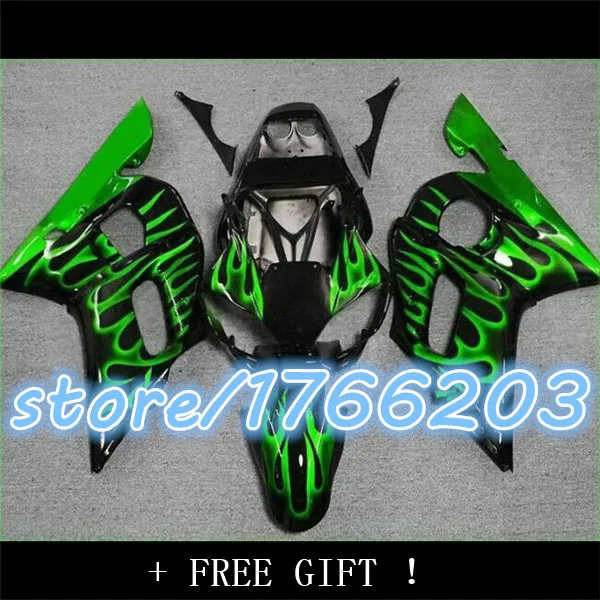 

Aftermarket Fairing For YZF R6 98-02 YZFR6 1998-2002 YZF-R6 Body Work Black green Flames Ning