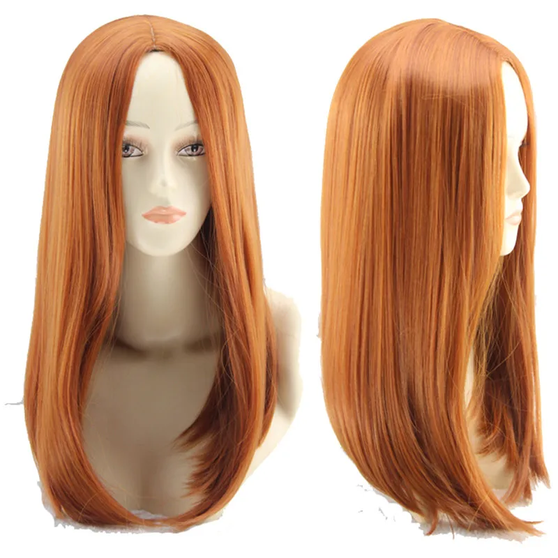 WoodFestival Synthetic Cosplay Orange Wig Straight Hair Women Wigs Female Medium Length Ladies 18Inches High Temperature Fiber