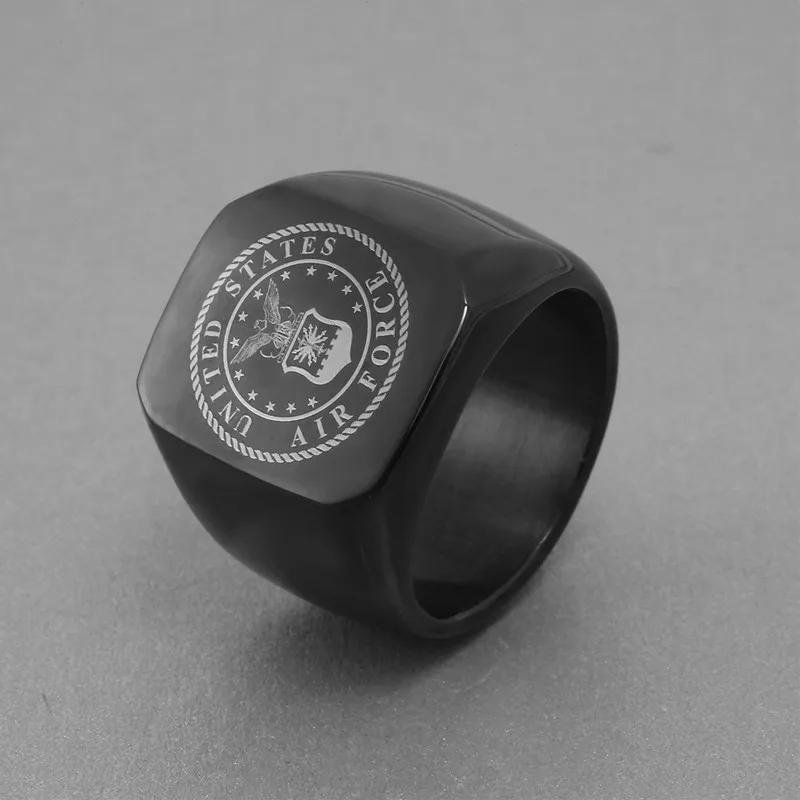 Black The United States Army Marine Corps Signet Ring For Men In Stainless Steel Military Jewelry USMC NAVY