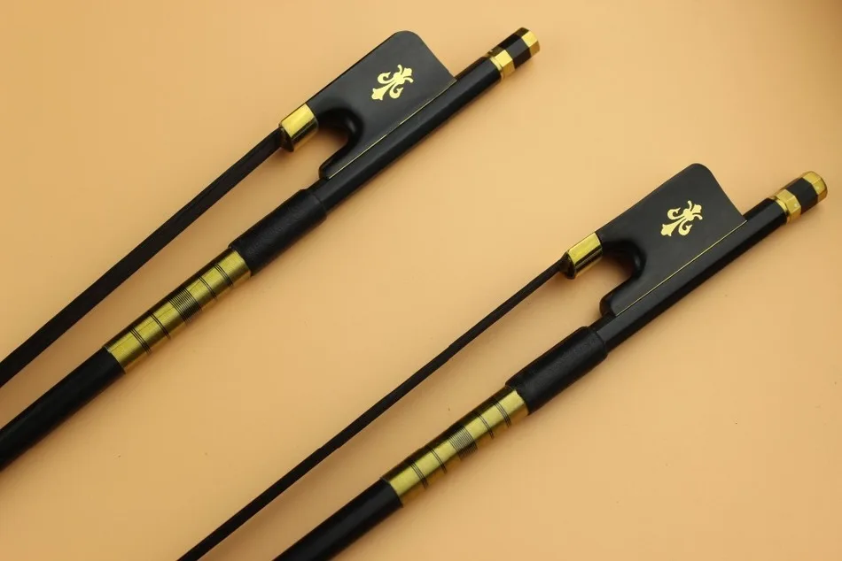 1 pc New PRO black 4/4 full size Carbon fiber cello bow ebony frog inlaid copper flower 