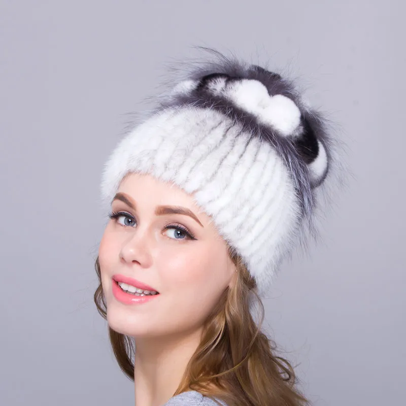 

Winter Warm Fashion Mink Fur Hat Rex Rabbit Hair Ball Fox Fur Decoration Natural Fur Handmade Sewing New Women Hat