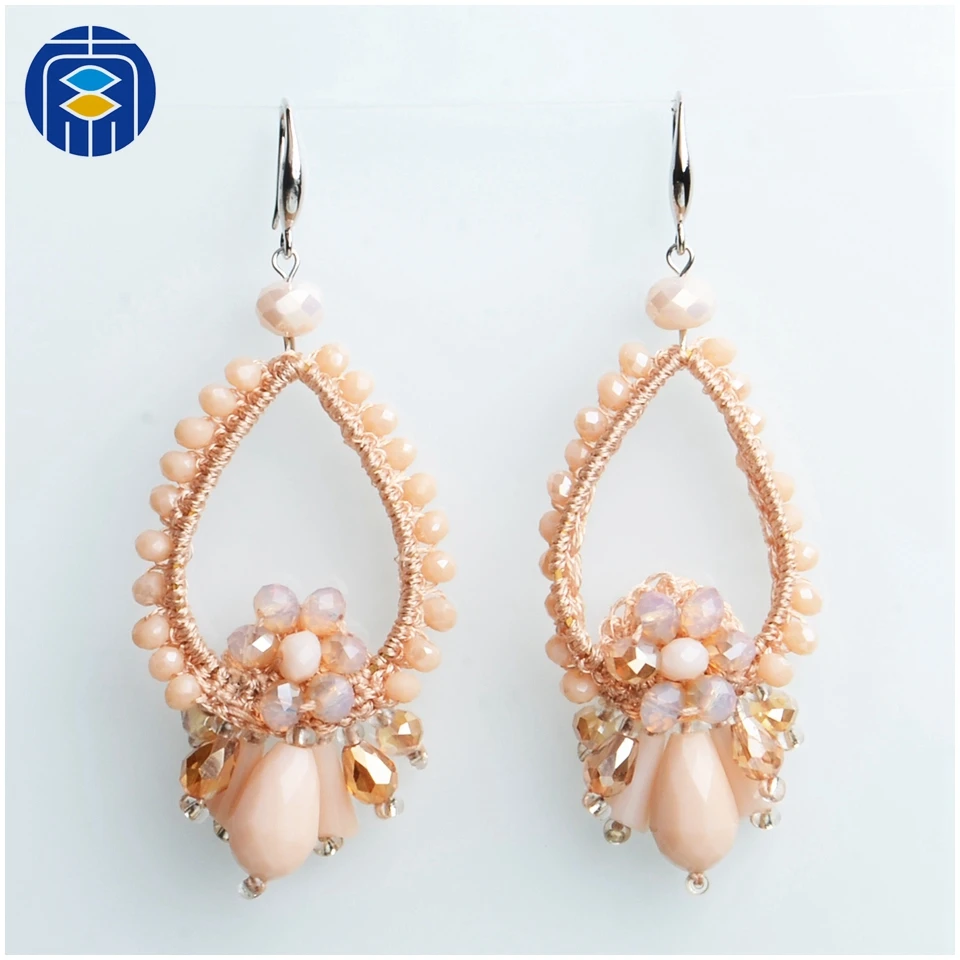 JuleeCrystal Ethnic Woven Crystal Beads Earrings for Girl Bohemia Dangle Earrings Fashion Jewelry Wholesale