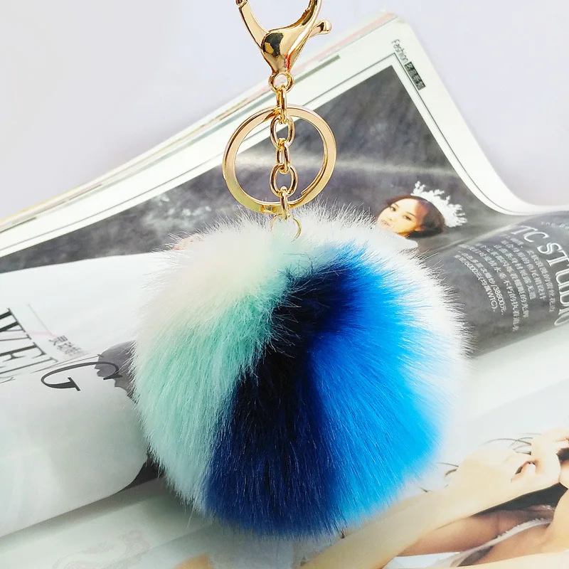 Fashion hair ball Keychain 9cm Colour Faux Fur Pompom Pendant Key Chain new Lovely Key Holder female Bag Charm Accessories K1679