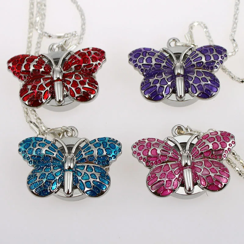 High Quality Cute Butterfly Pocket Pendant Necklace Chain Quartz Watch with Gift Bag Girls Watches Kids gift