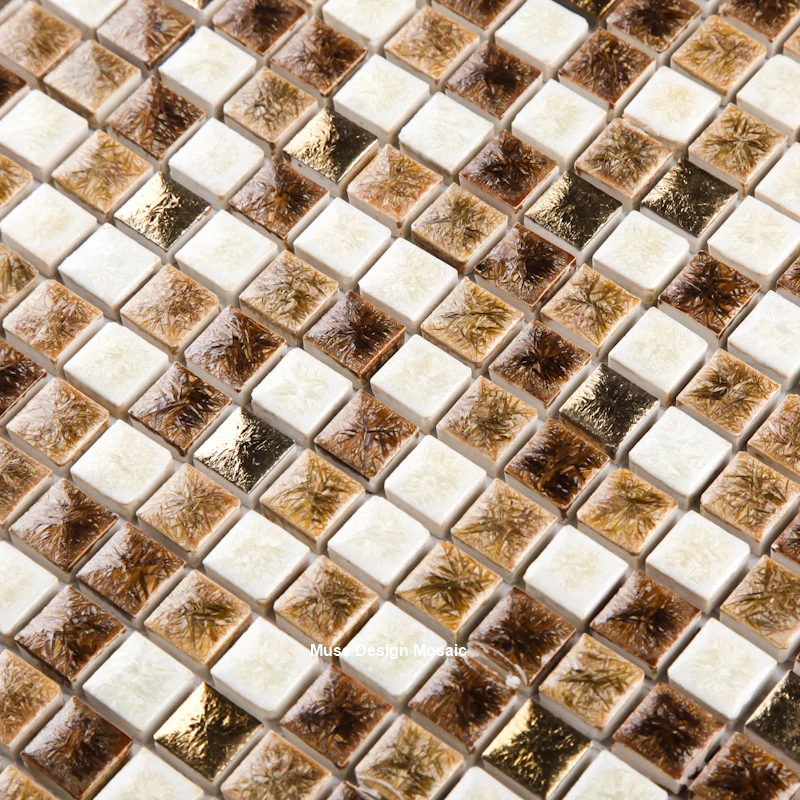 Retro 15mm Brown White Fambe Ceramic Mosaic tile for Kitchen backsplash bathroom DIY showroom counter balcony floor tile