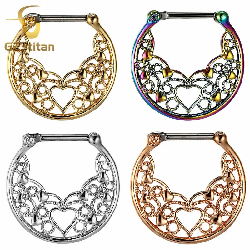 G23titan Luxury Hollow Love Nose Hoop for Women Body Jewelry G23 Titanium Pole Real Septum Piercing Clicker Retro Nose Rings