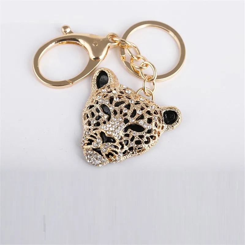 2024 Fashion Crystal Leopard head Rhinestone Tiger Keychain Women\'s bags Decoration Pendants Accessories Car keyrings Jewelry