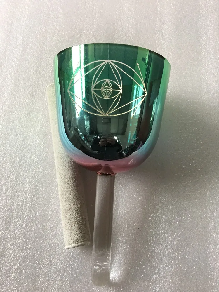 4th octave Perfect A note third eyes charka colored crystal singing handle bowl with carved about 5.4