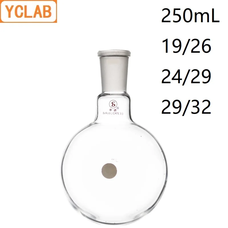 YCLAB 250mL 19/26 & 24/29 & 29/32 Boiling Flask Round Bottom Boro 3.3 Glass Standard Ground Mouth Distilling Distillation