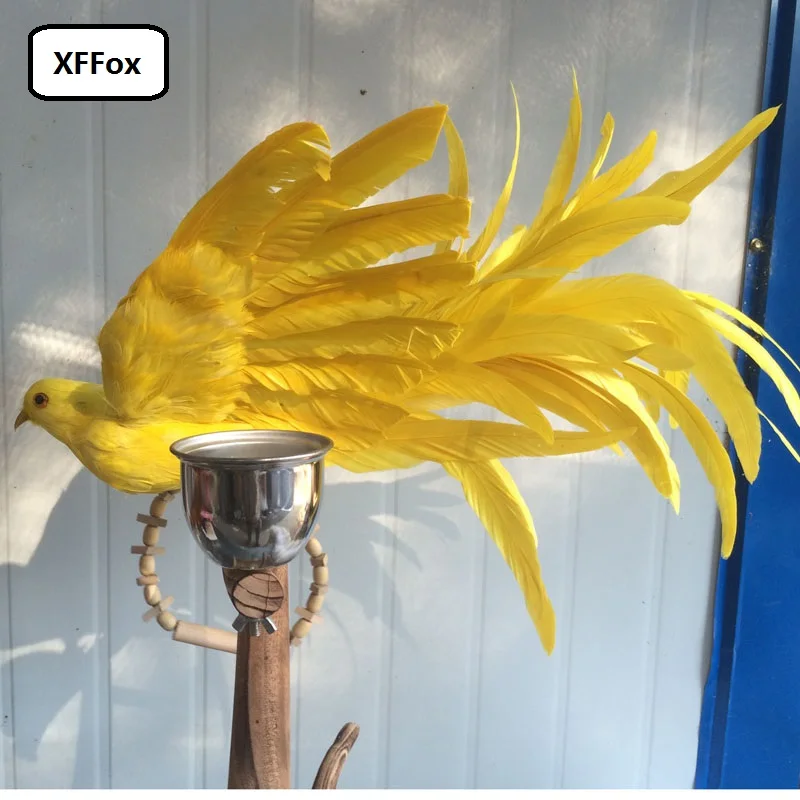 

beautiful simulation wings long tail bird model foam&furs yellow bird toy gift about 50cm xf0552