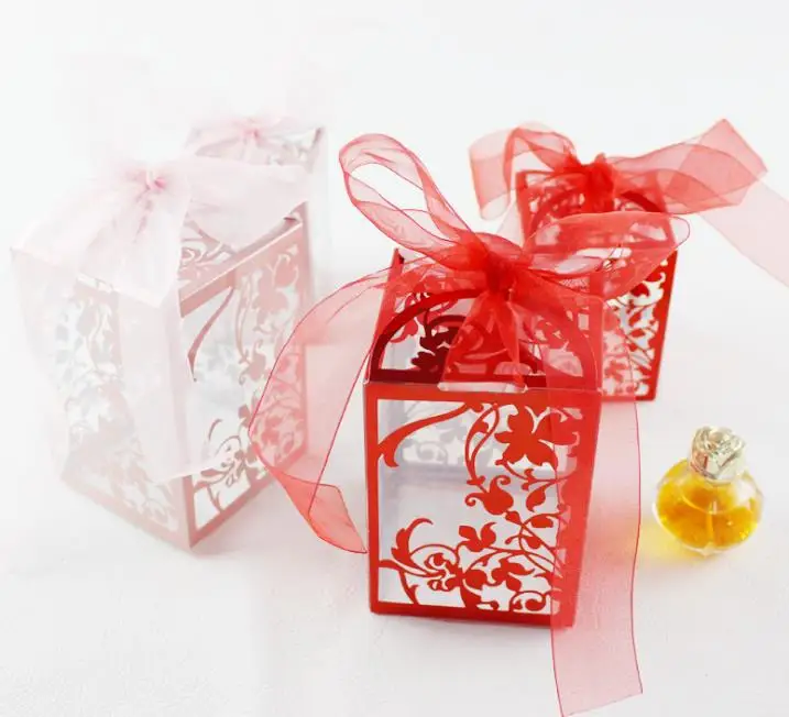 Wedding Bithday Clear Pvc Gift Box With Ribbon Printed Treats Sweets Candy Apple Macaron Cake Square Boxes Gift favors Wrap