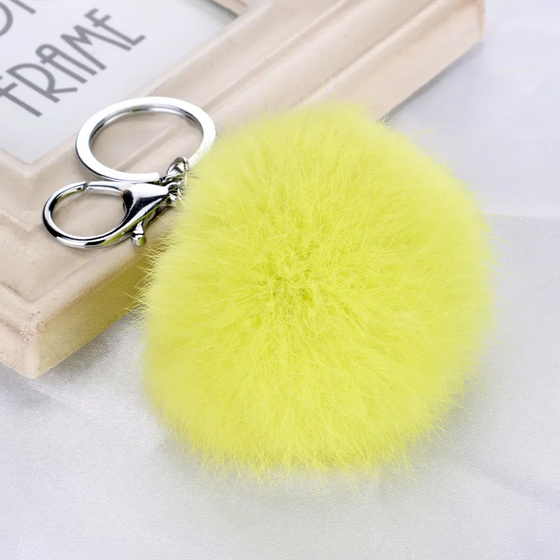 Cute Fluffy Real Rabbit Fur Ball Pompom Key Chain For Women Girls Plush Pompon Keychain On Bag Car Trinket Female Wedding Gift