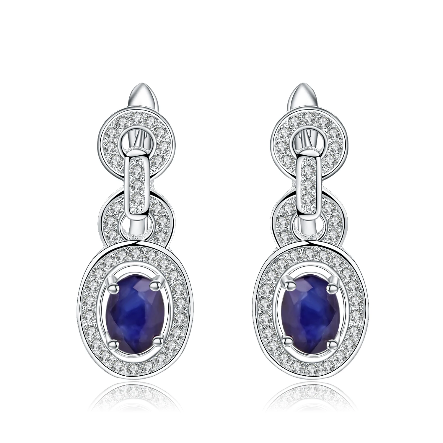 GEM'S BALLET Oval 1.89Ct Natural Blue Sapphire Earrings 925 Sterling Silver Vintage Stud Earrings For Women Wedding Fine Jewelry