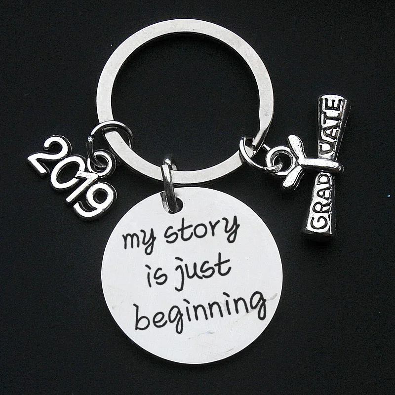 Custom Keychain Letter Carved my story is just beginning Keyring Stainless Steel llaveros para mujer Graduated Gifts Jewelry