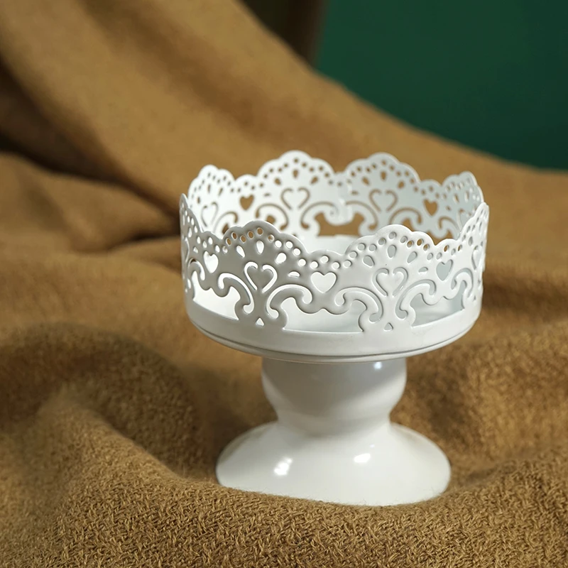 Lace Edge Mini Cupcake Stand 8.5*9cm White Metal Single One Candle Holder Table Decor Candy Bar Party Supplier