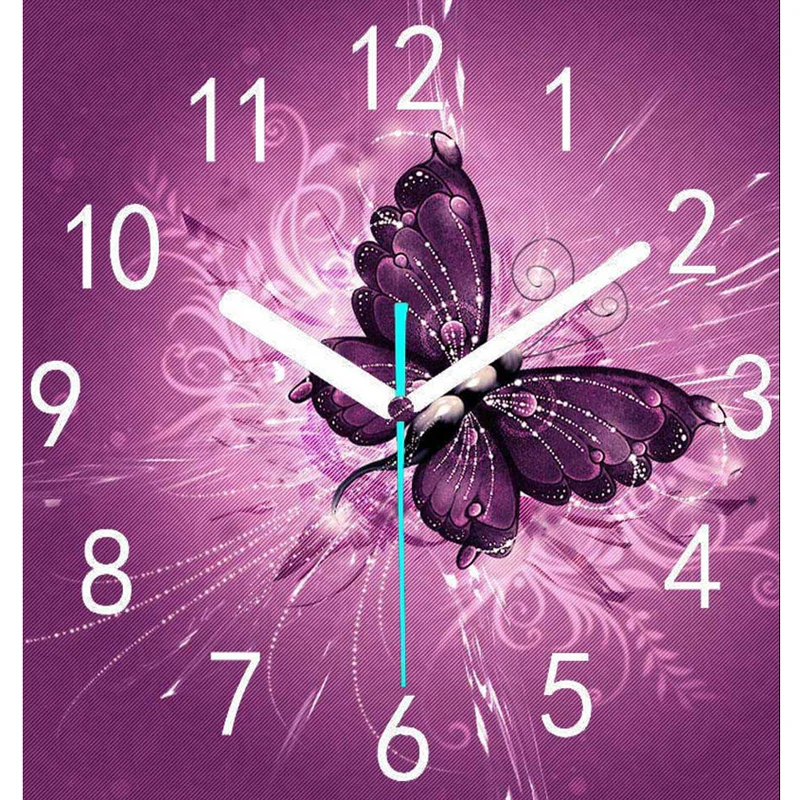 Full 3D Diy Diamond Painting Needlework Diamond Embroidery Purple Clock Wall Stickers Home Decoration Diamond Mosaic Butterfly