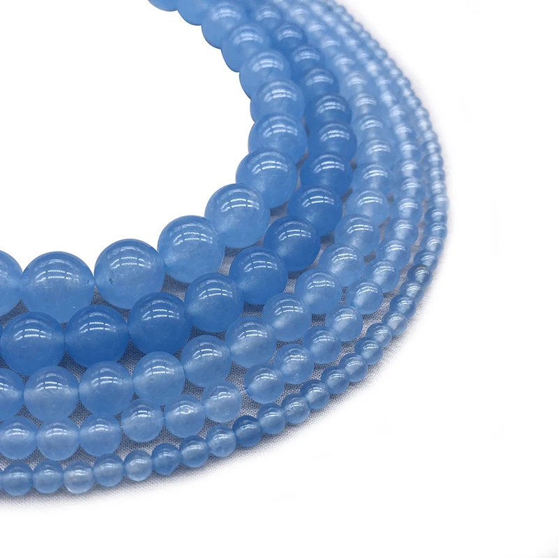 Natural Stone Light blue Chalcedony Jades Round Loose Beads 4 6 8 10 12MM Fit DIY Bracelet&Necklace Jewelry Making Part