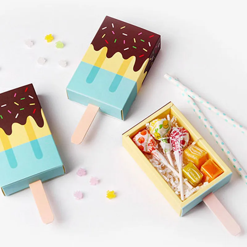 30Pcs Ice Cream Shape Gift Boxes Baby Shower Birthday Party Candy Box Cartoon Drawer Gift Bag for Kids Party Favor Box