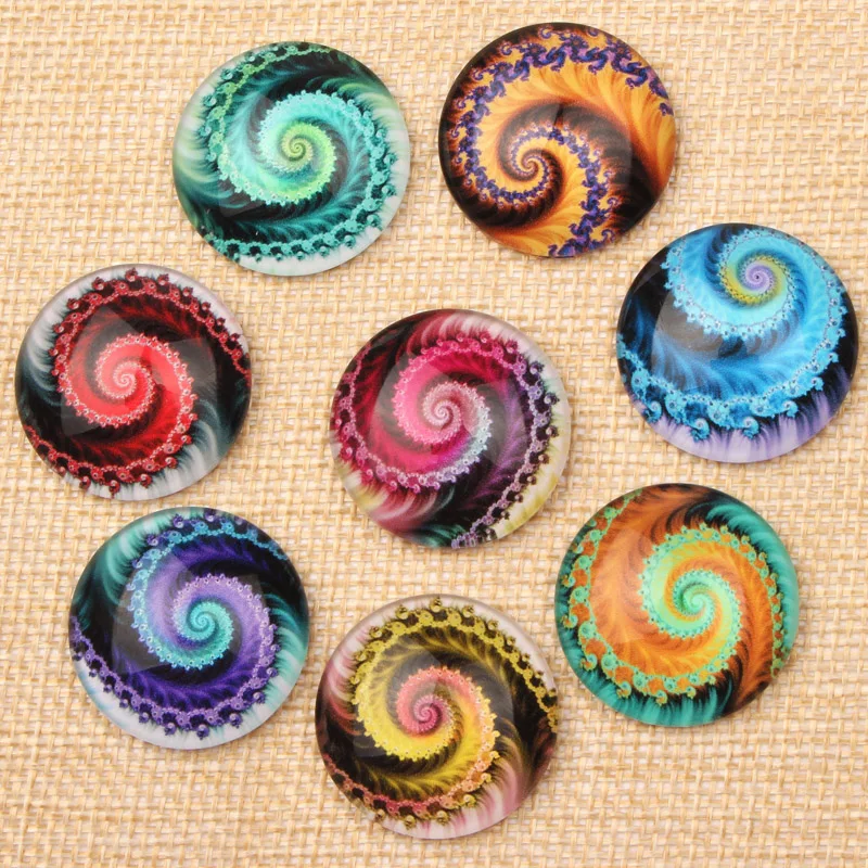 reidgaller Mixed Round Dome Colorful Fractals Photo Glass Cabochon 12mm DIY earrings Pendants Making