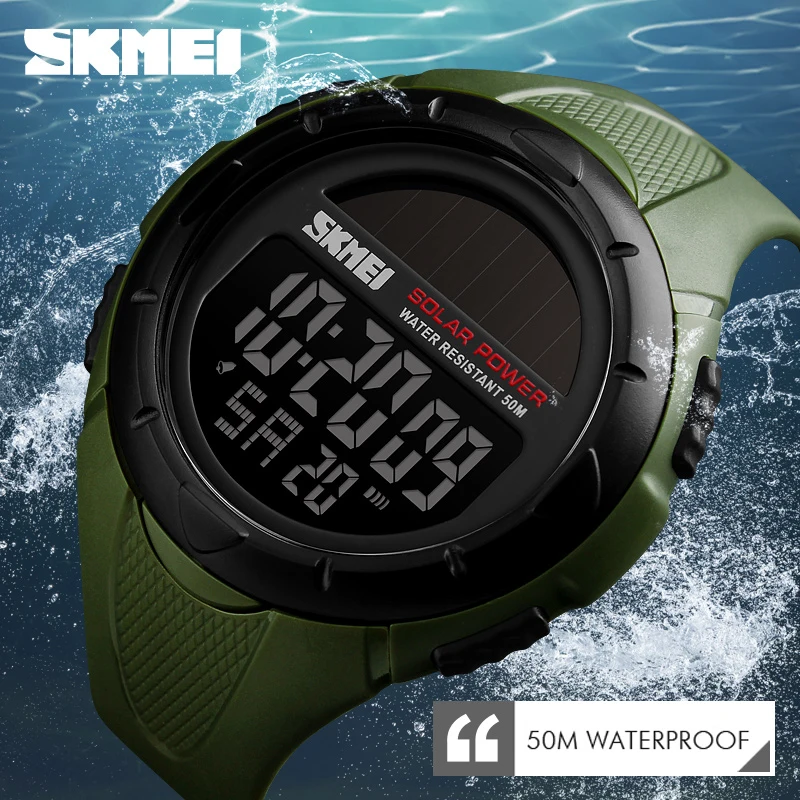SKMEI energía Solar reloj deportivo hombre impermeable LED Digital reloj hombre marca de lujo relojes para hombre Relogio Masculino