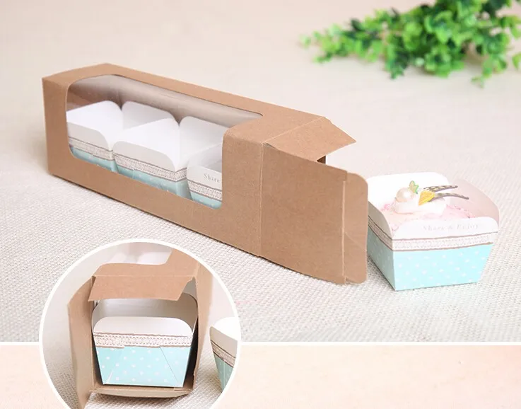 100pcs craft/Kraft box with pvc window cake carton macaron box Kraft paper Transparent Maffei baking packing box