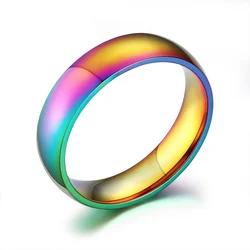 EKUSTYEE New Rainbow Colorful Rings for Women Trendy Cute Stainless Steel Wedding Ring Bands Jewelry Width 6mm