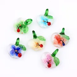 Qianbei-Lovely Apple Insect Pendant, Handmade Murano Lampwork Glass, Mix Colorfit Necklace, Jewelry Gift, Hot, Wholesale, 6Pcs