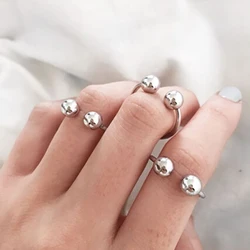 SRCOI Open Double Ball Ring Gold Silver Color Minimalist Adjustable Rings For Women Simple Punk Metal Geometric Fashion Jewelry