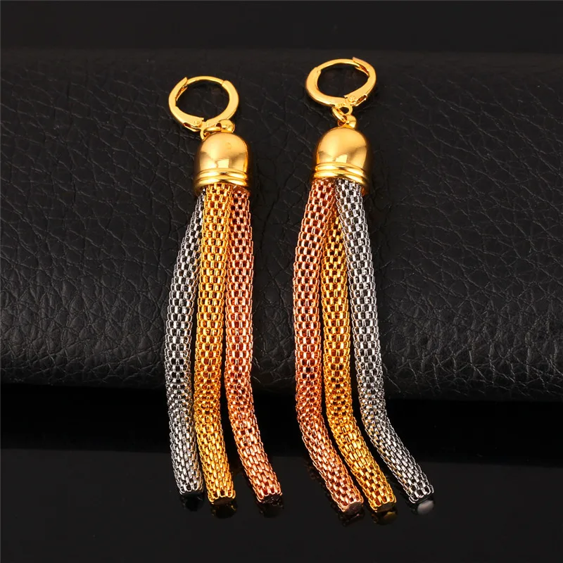 U7 Unique Mesh Necklace Set Rose Gold Color Stainless Steel Trendy Women Necklace Long Earrings Party Jewelry Sets S610