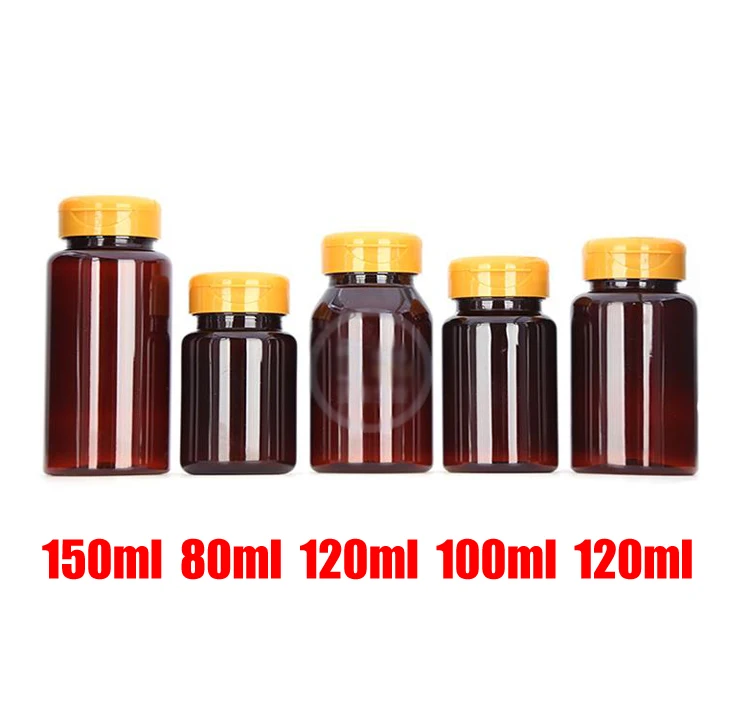 100pcs Amber Color PET Medicine Bottles,Capsules/Pills/Powder/Vitamin Plastic Bottles -- Flip Orange Cap 80ml/100ml/120ml/150ml