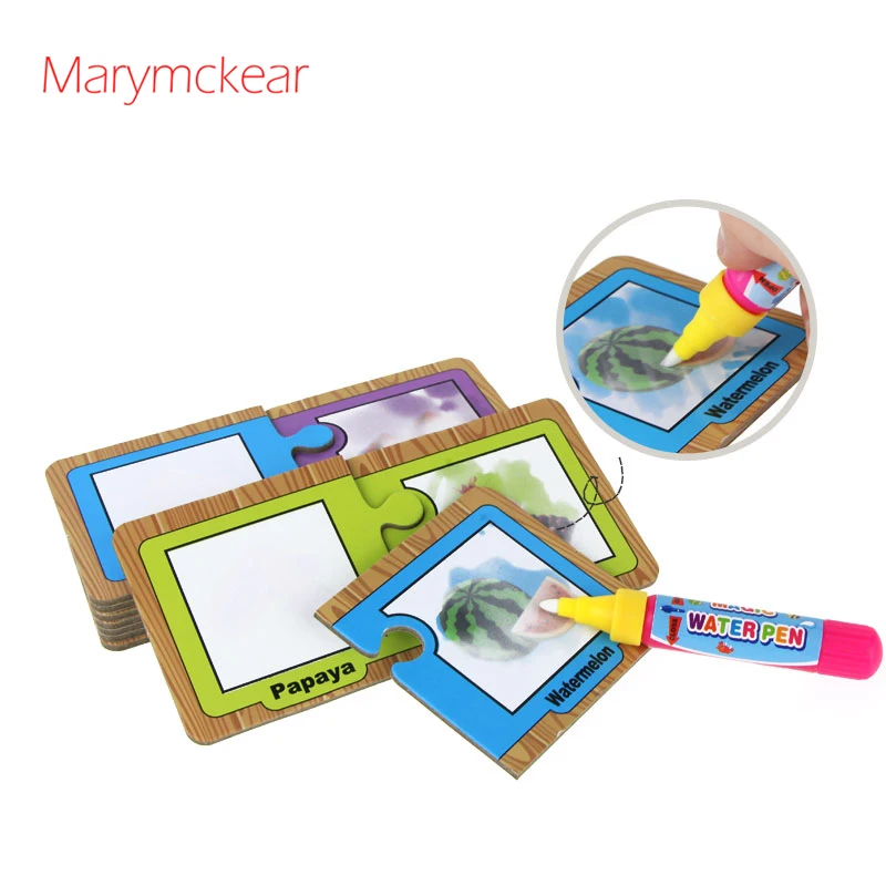 Magic Doodle Card Reusable Water Drawing Learning Card & 1 Magic Pen Fruit Recognize Painting Board Kids English Learning Toy