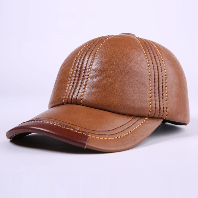 Wholesale Genuine Leather Baseball Cap Men Women Black Cowhide Hat Snapback Adjustable Autumn Winter Real Leather Peaked Hats