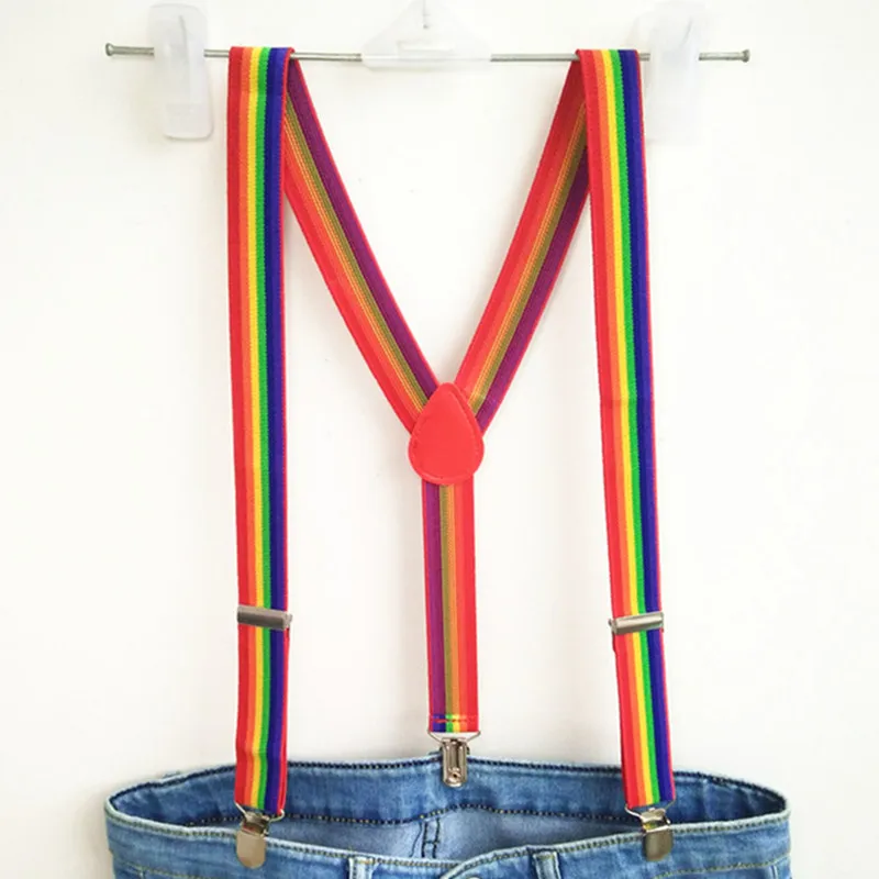 Unisex Rainbow Striped Suspenders Mens Adjustable Clip-on Y-back Suspender kids pants holder for wedding BD014