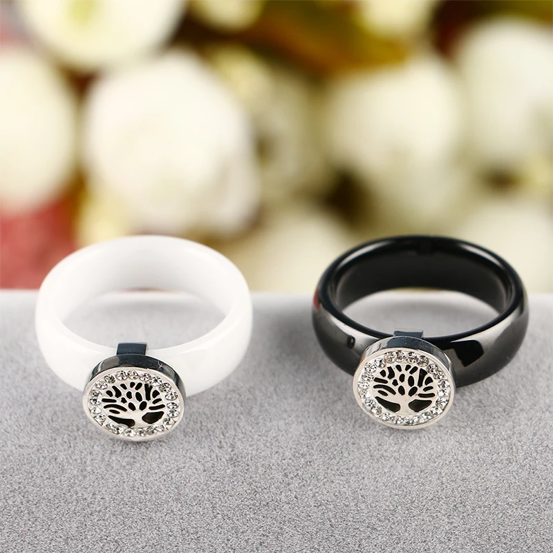 Ceramic Material Finger Party Rings For Women 316 Stainless Steel Jewelry Tree Shape Bague Wedding Ring Gift 2018