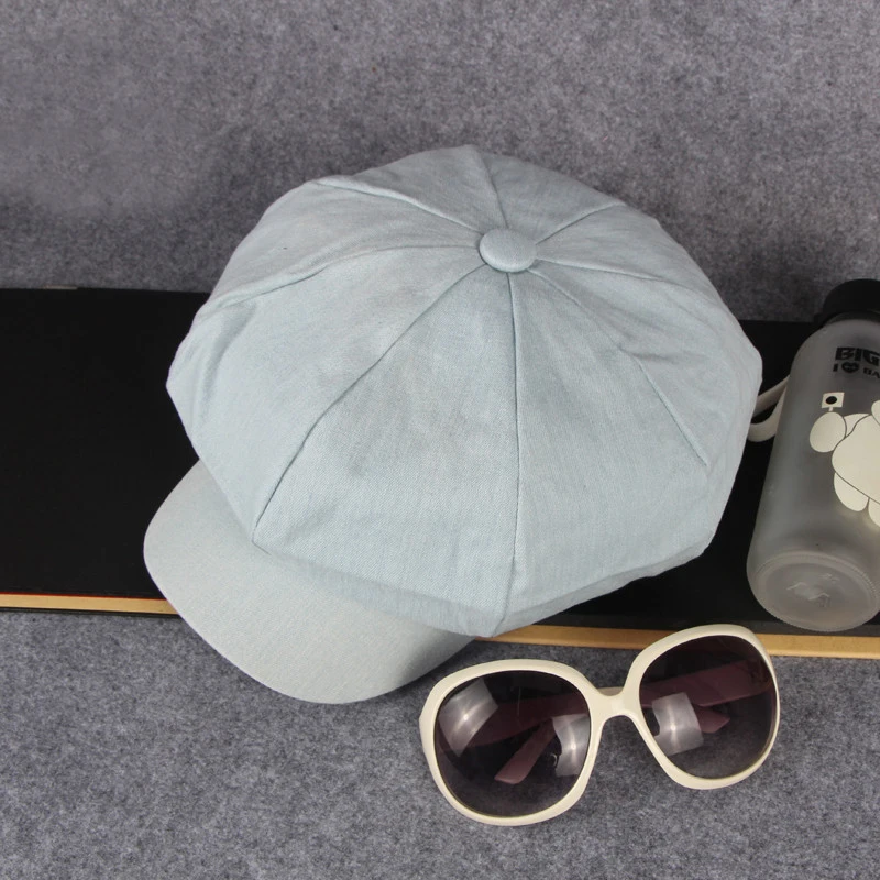 HT1618 Westlichen Stil Männer Frauen Kappen Hüte Casual Solide Denim Flache Kappen Maler Künstler Achteckige Baskenmütze Kappen Retro Berets – Detail 4