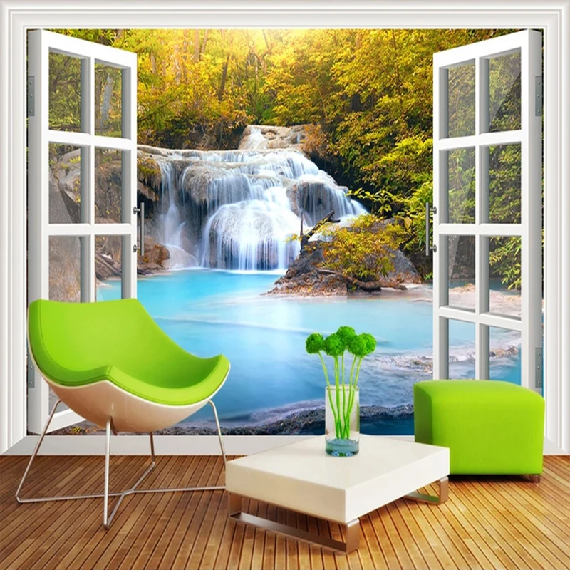 

Photo Wallpaper 3D Waterfalls Window Nature Landscape Murals Wall Cloth Classic Living Room TV Bedroom Home Decor Wall Paintings