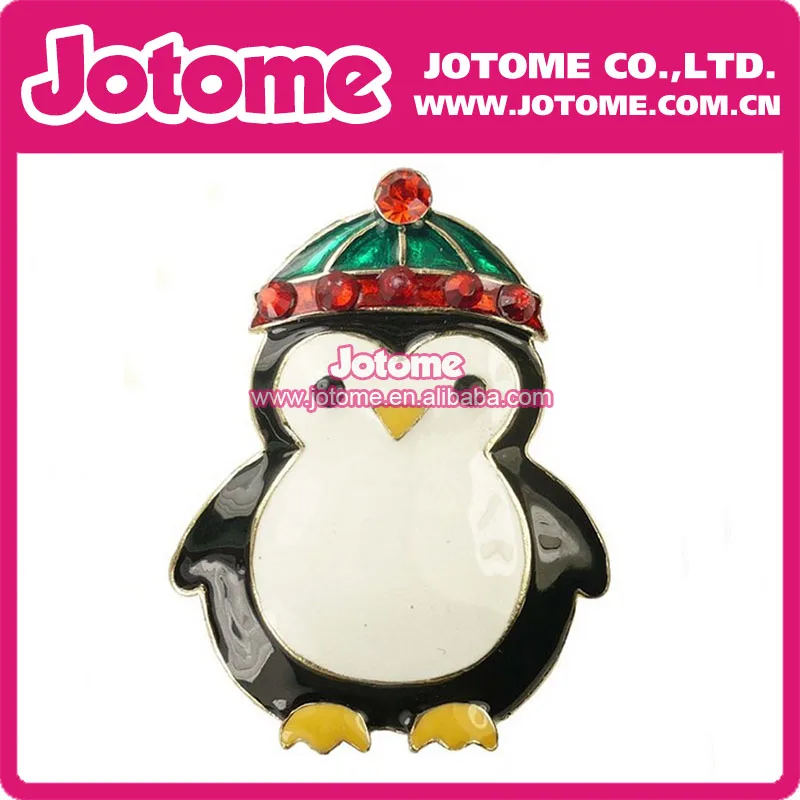 Cute Enamel Penguin with Christmas Hat Brooch Pin for Christmas