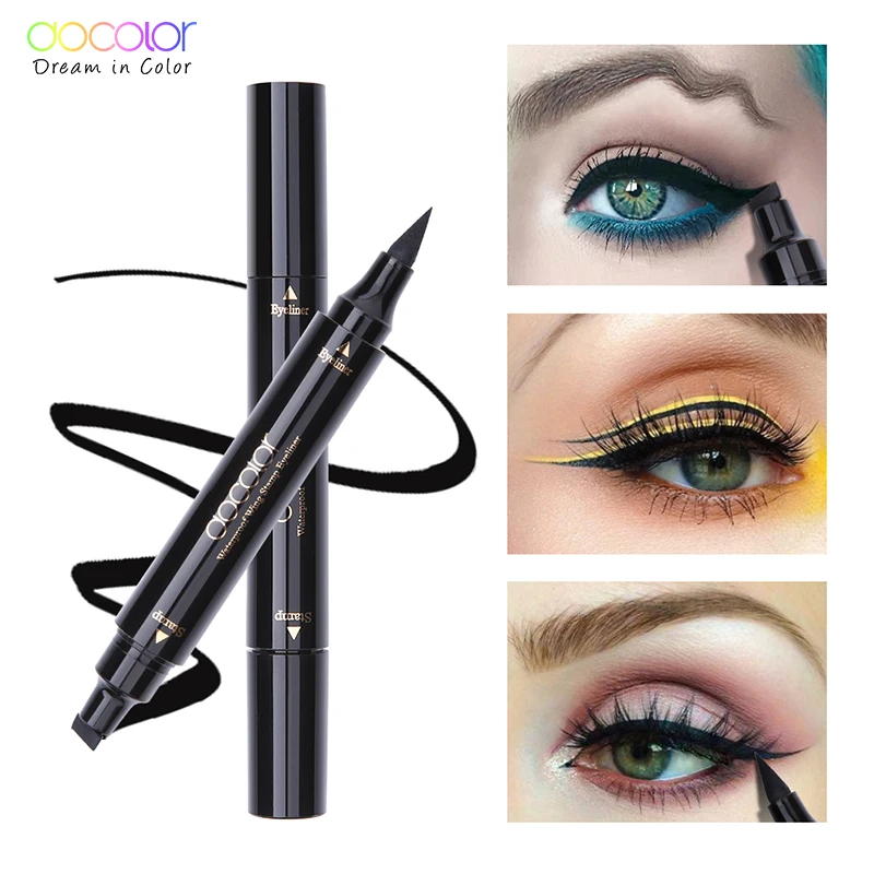 Docolor Black Liquid Eyeliner Stamp Marker Pencil Waterproof Stamp Double-ended Eye Liner Pen Cosmetic Eyeliner