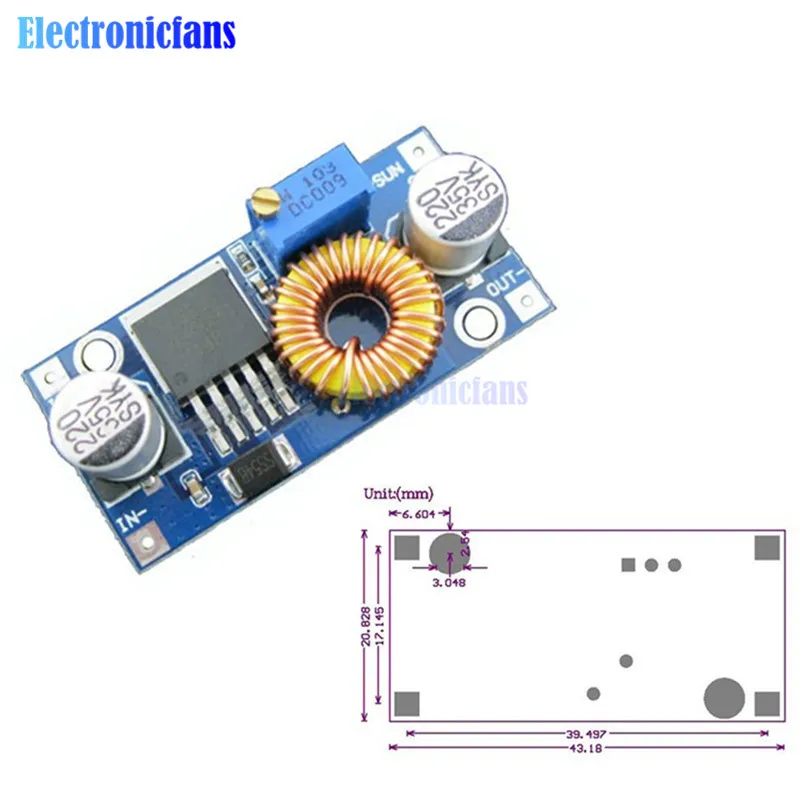 5A DC-DC Step-Down Buck XL4005 Adjustable Power Supply Module DC Step Down Voltage Regulator Board LED Driver 5-32V to 0.8-24V