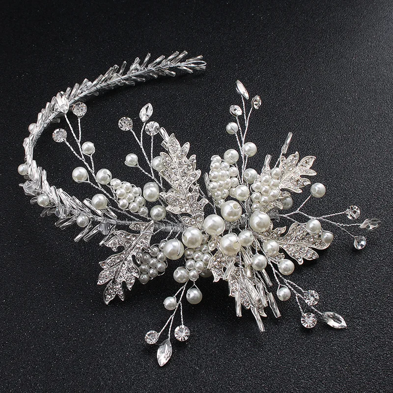 

Floralbride Handmade Wired Rhinestones Crystals Pearls Flower Wedding Tiara Headband Bridal Hair Vine Hair Accessories