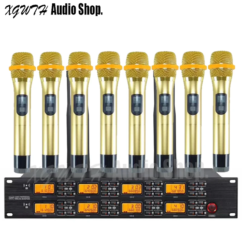 

Professional UHF Adjustable frequency 8 Handheld Wireless Microphone System for Stage KTV Karaoke Recording Studio Equipment Mic