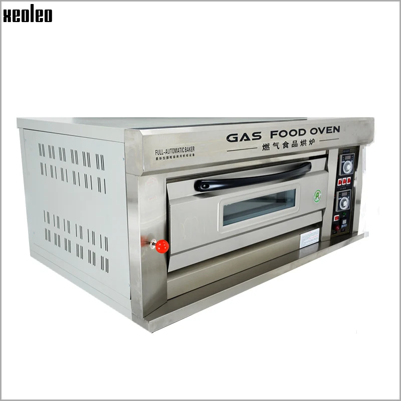 XEOLEO Commercial Gas Oven Bread Baking Machine Stainless Steel 1Layer 2 Plates Bakery Equipment with Digital Timer Cookie/Food