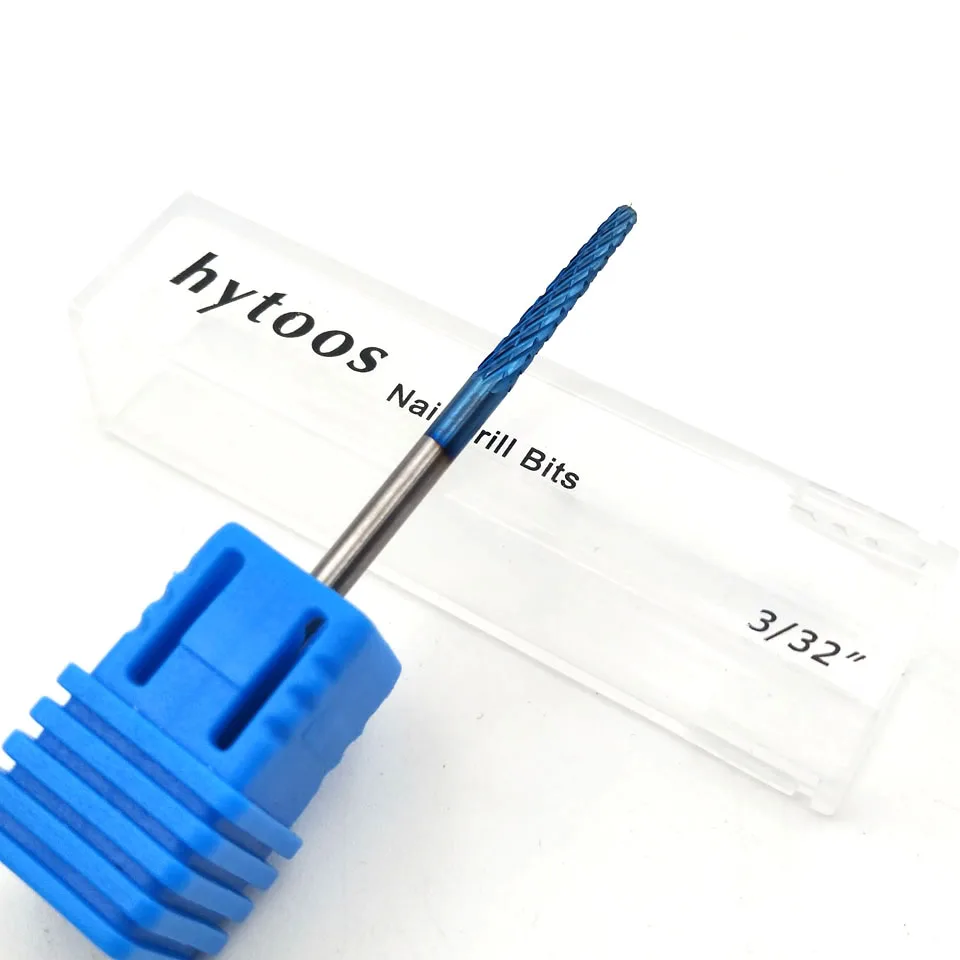 HYTOOS Blue Tungsten Carbide Nail Drill Bit 3/32" Rotary Burr Manicure Bits For Drill Accessories Nail Milling Cutter Tools