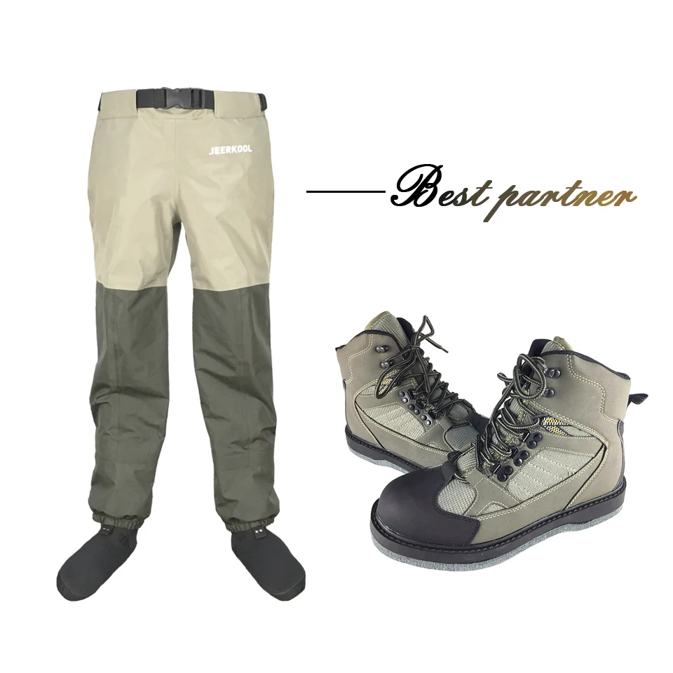 

Original JEERKOOL Fly Fishing Waders Shoes Felt Sole & Waist Pants Waterproof Hunting Suit Overalls Wading Upstream Boots