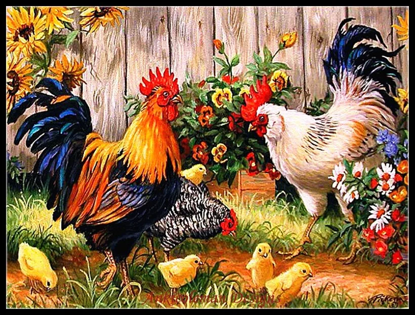 

Needlework for Embroidery DIY DMC High Quality Unprinted on fabric - Counted Cross Stitch Kits 14 ct Oil painting - Chickens