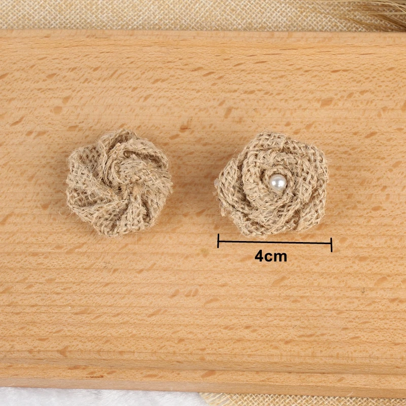 10 stücke Mini Größe handgemachte Jute hessische Sac kleinen Rose Blume DIY Handwerk Baby party rustikale Hochzeit Dekor Vintage Hochzeits dekoration