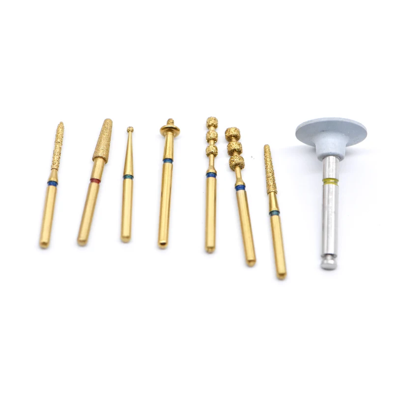 7pcs+1 white block Natural Corundum Three Layer Plating Dental Diamond High Speed FG Bur Drill for  Porcelain Laminate Veneers