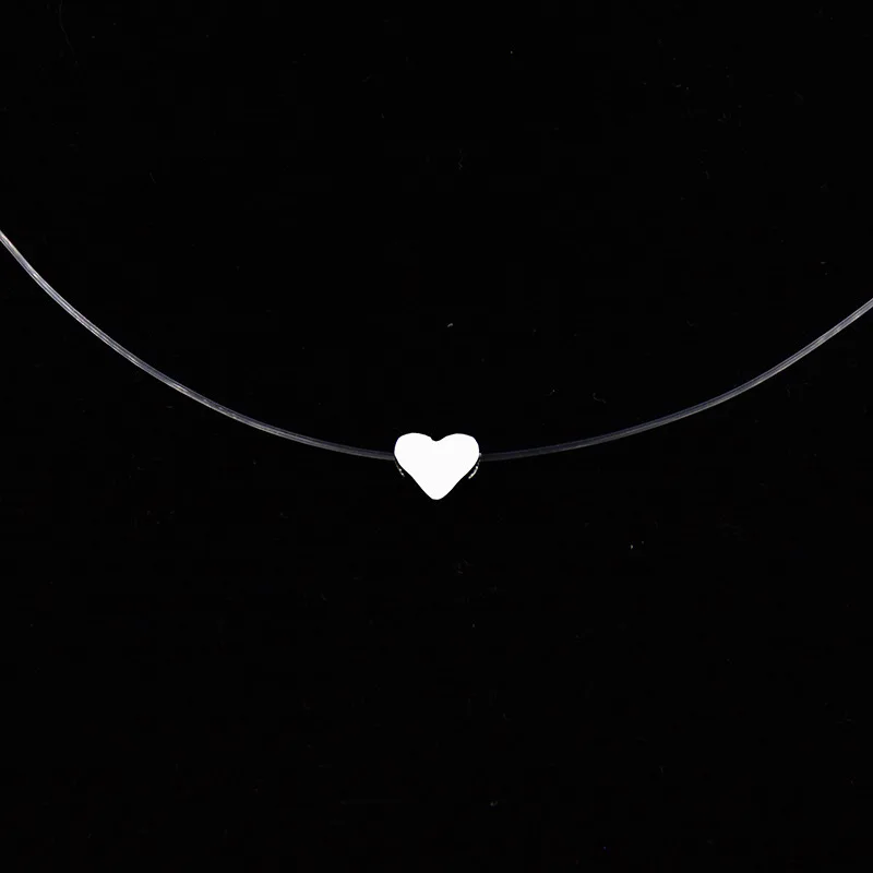 Female Transparent Fishing Line Necklace Silver Invisible Chain Necklace Women Rhinestone Choker Collier Femme